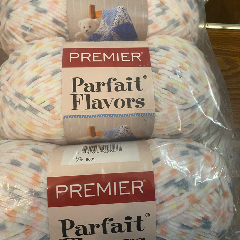 1 lot of 3 Premier Parfait Flavors yarn, color Ambrosia. Each skein 8.8 oz.